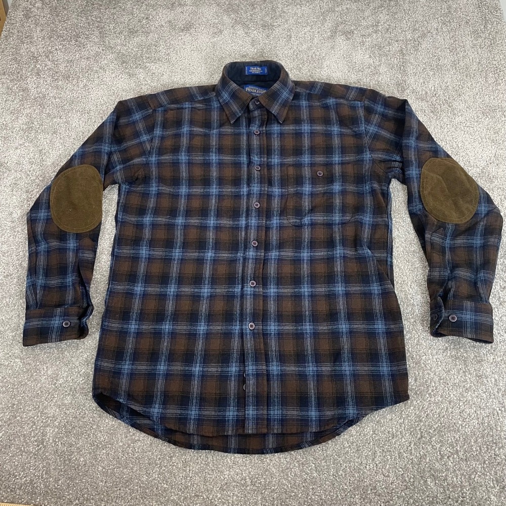 Pendleton Trail Shirt Mens Small Wool Elbow Patch Plaid Button Up